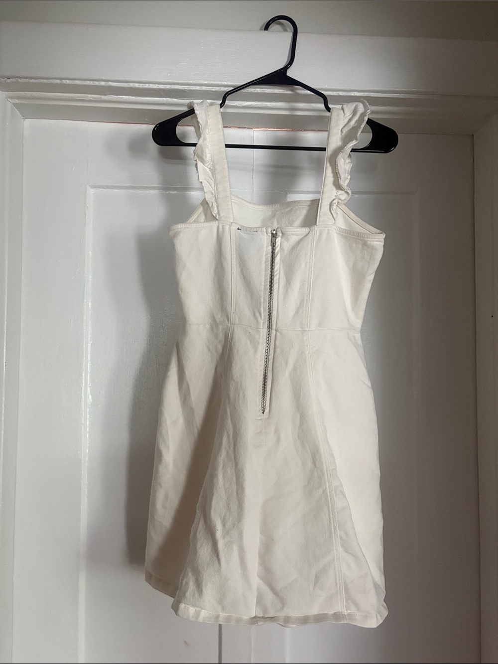 White Denim Ruffle Strap Mini Dress - Picture 3 of 3